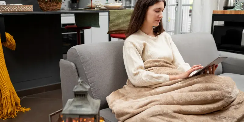 White Girl Wearing Winter Non Electric Blanket White girl wearing winter non-electric blanket